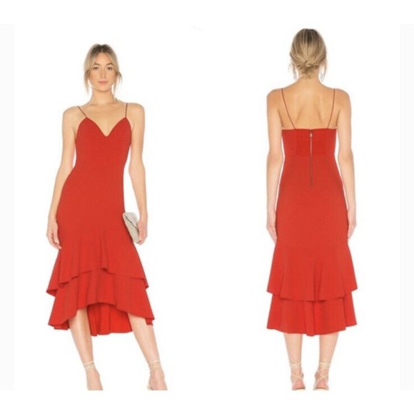 Alice + Olivia Dresses & Skirts - Alice + Olivia Amina Tiered Crepe Midi Dress Perfect Poppy Red SILK! Size 2